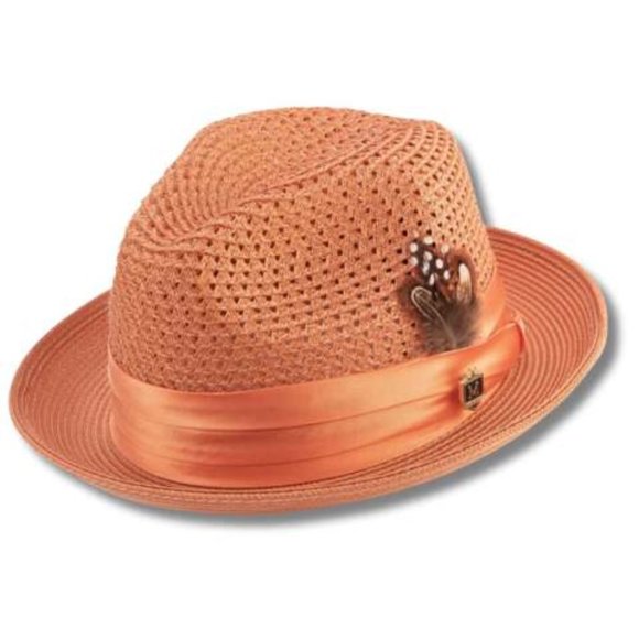 Montique APRICOT Pinch Braided Fedora With Matching Satin RibbonH 34
